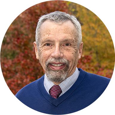 Daniel Perl smiles gently. He wears a blue sweater over a shirt and tie. Autumn leaves fill the blurred background.